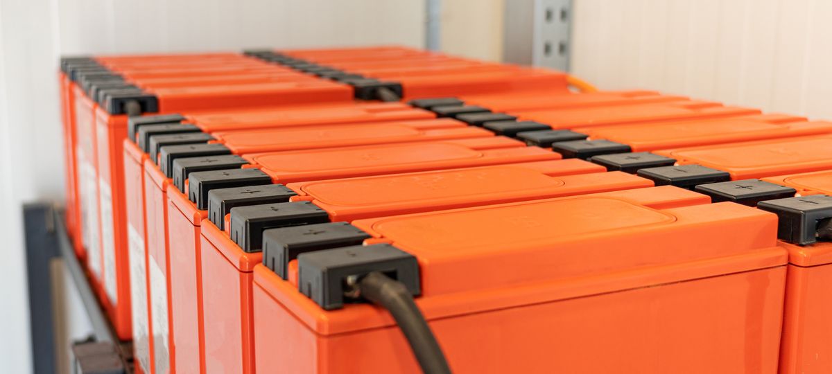 Battery bank wired into a DC backup power system